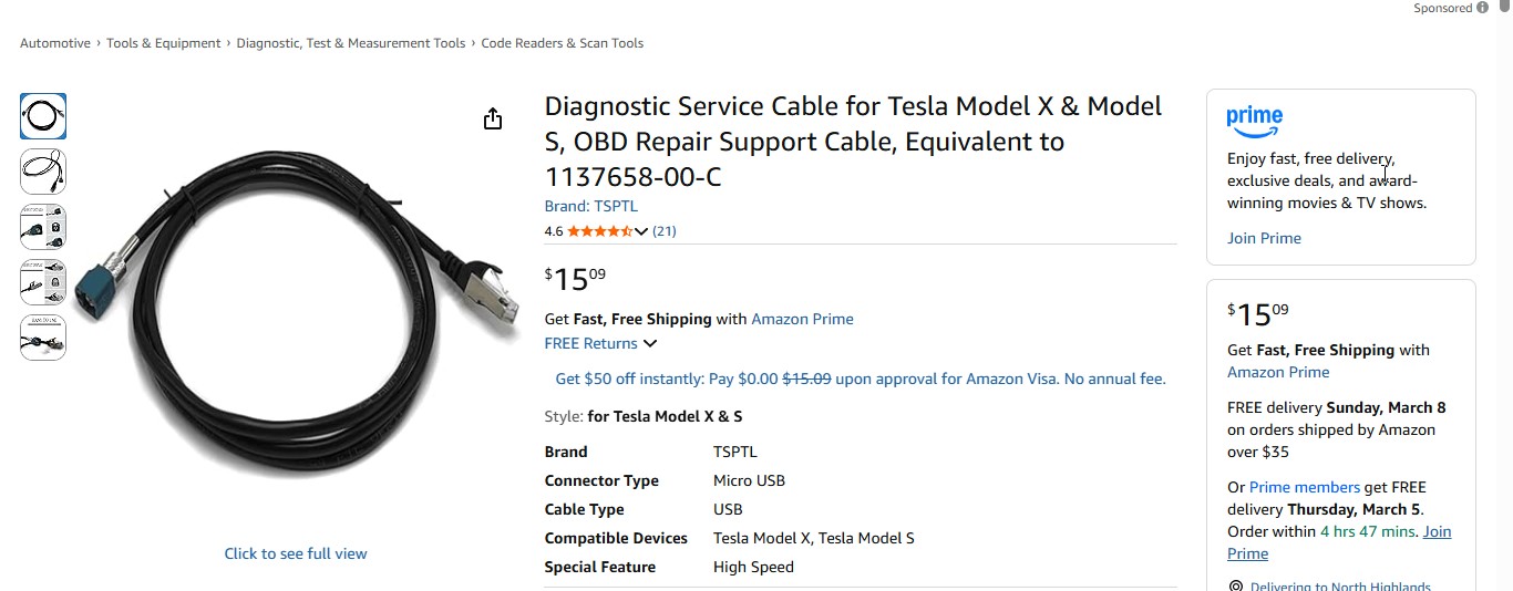 Diagnostic Service Cable for Tesla Model X & Model S